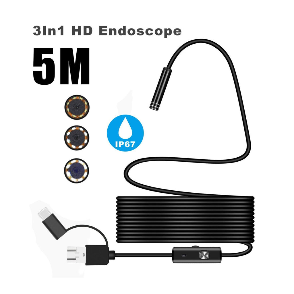Cámara Endoscópica USB HD 7mm | Cable 3M, IP67, 6 LEDs y Compatible con Android y PC