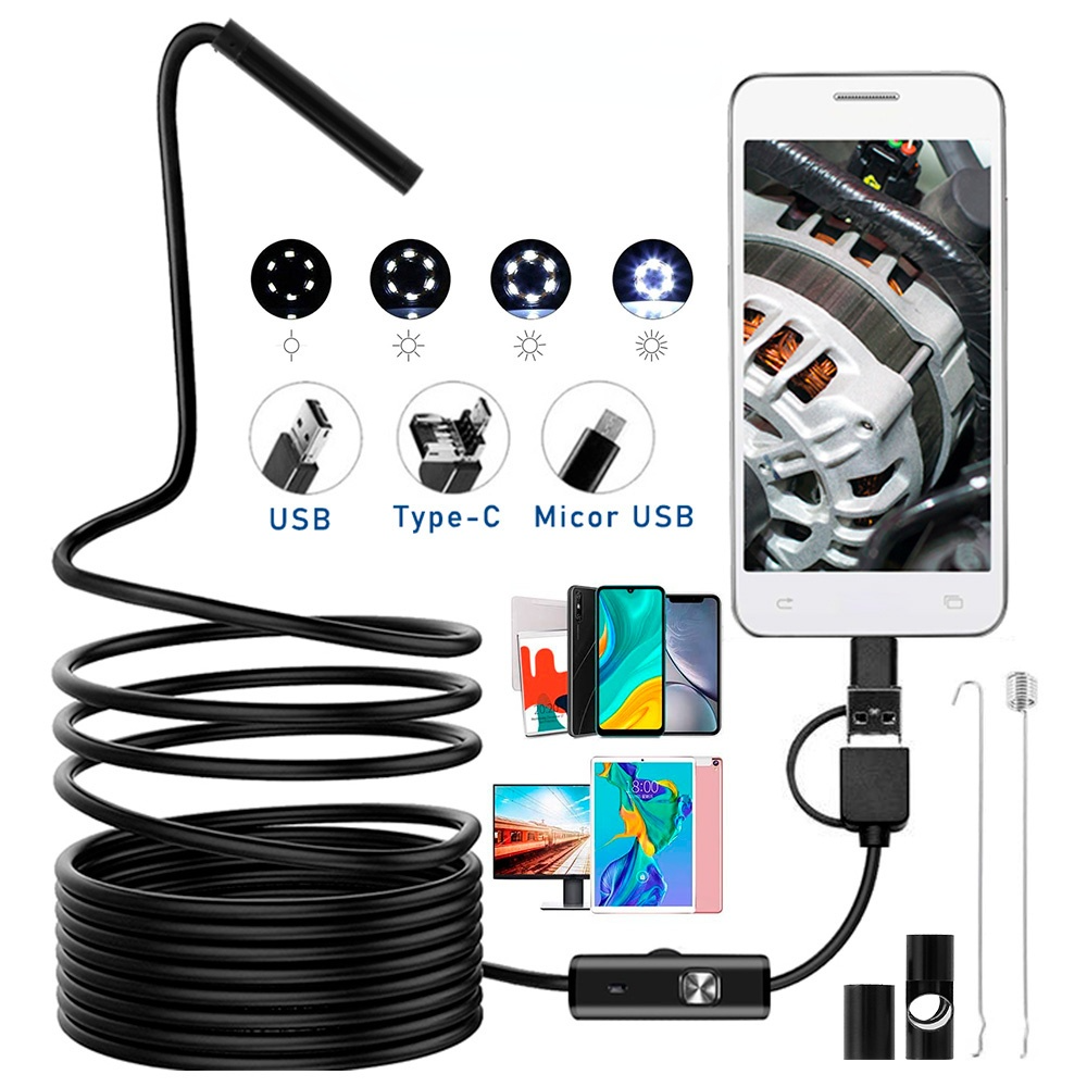 Cámara Endoscópica USB HD 7mm | Cable 3M, IP67, 6 LEDs y Compatible con Android y PC