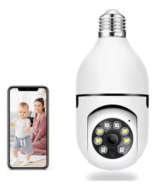 Cámara Bombillo Robótica PTZ Wi-Fi | Panorámica 355° HD con Visión Nocturna y Audio Bidireccional