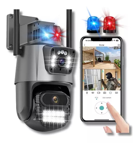 Cámara de Seguridad Doble Lente Wi-Fi con Alarma Policial