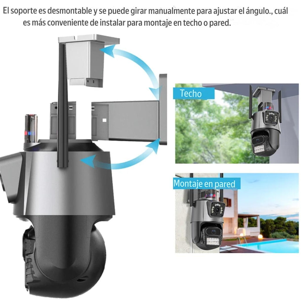 Cámara PTZ Doble Lente Wi-Fi 4MP | Alarma Integrada, Visión Nocturna a Color y Seguimiento IA