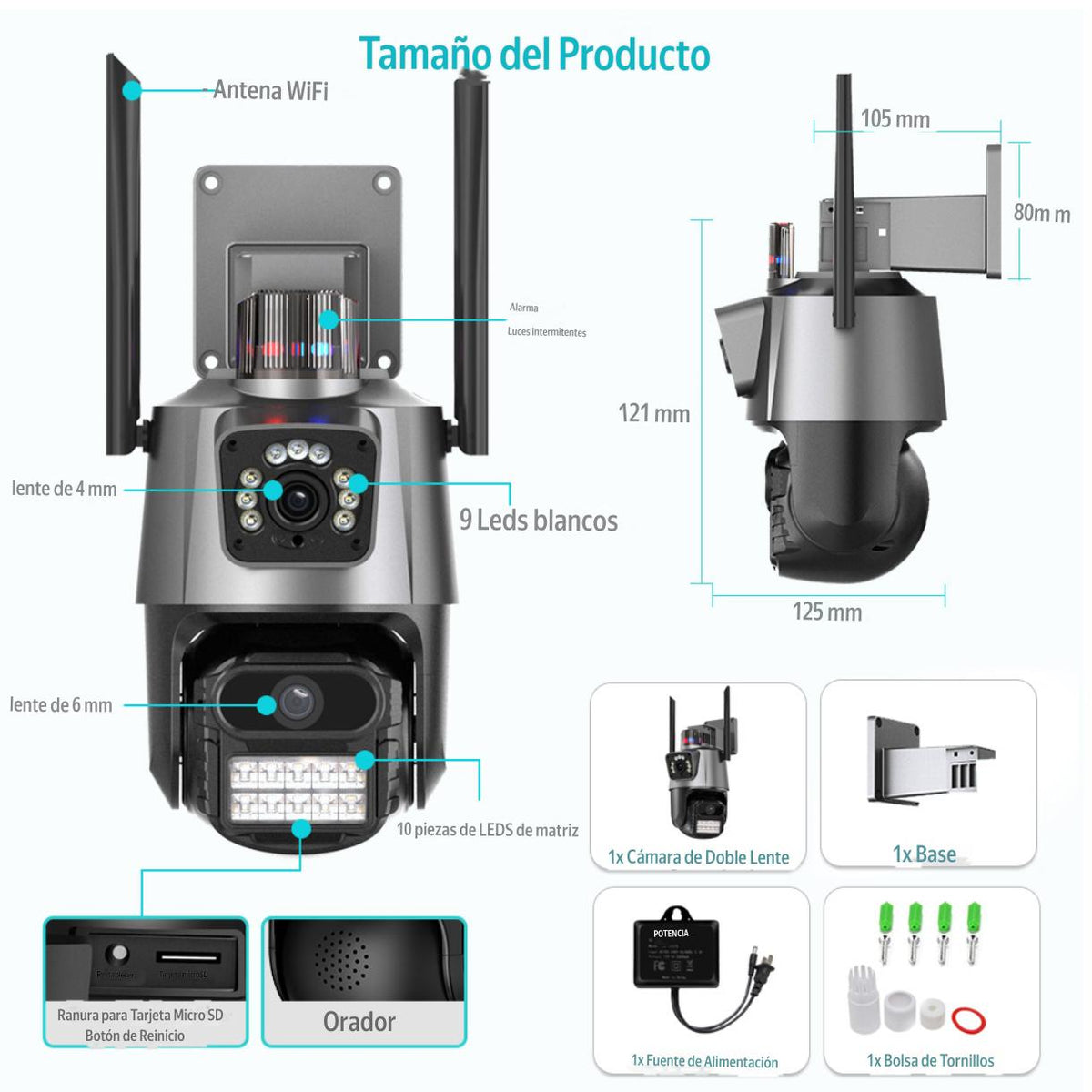 Cámara PTZ Doble Lente Wi-Fi 4MP | Alarma Integrada, Visión Nocturna a Color y Seguimiento IA