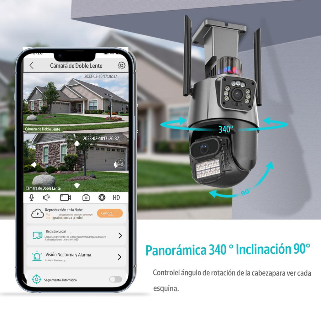 Cámara de Seguridad Doble Lente Wi-Fi con Alarma Policial