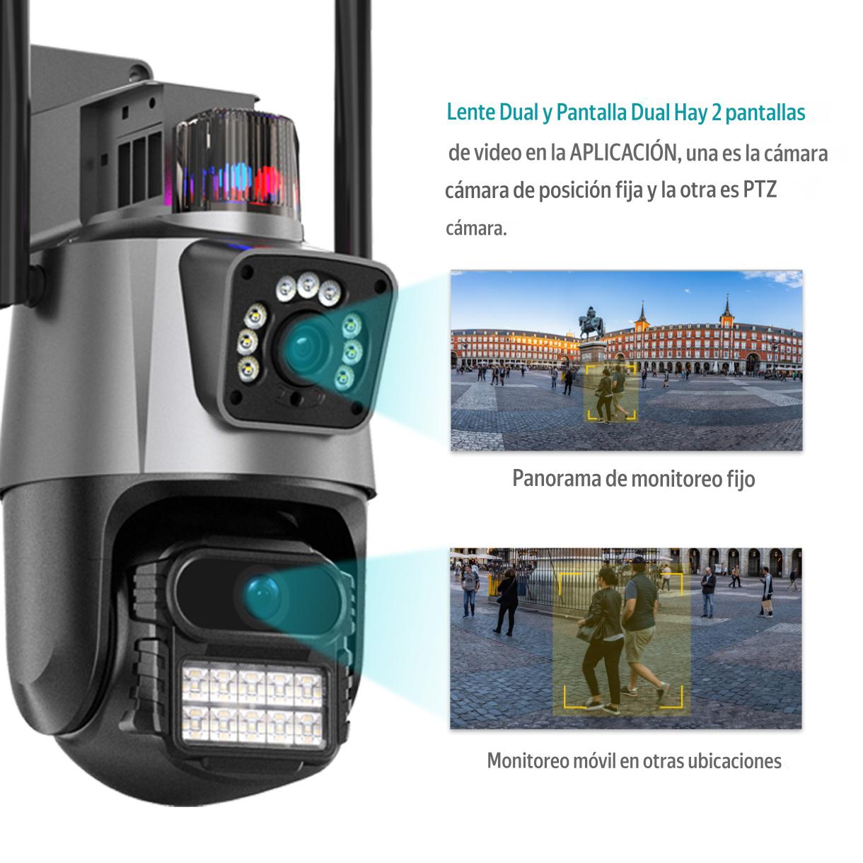 Cámara de Seguridad Doble Lente con Alarma Policial y WiFi