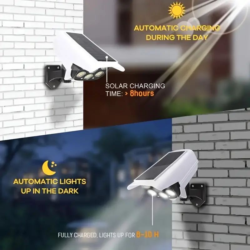 Lámpara Solar Exterior 77 LED con Sensor de Movimiento y Cámara Simulada