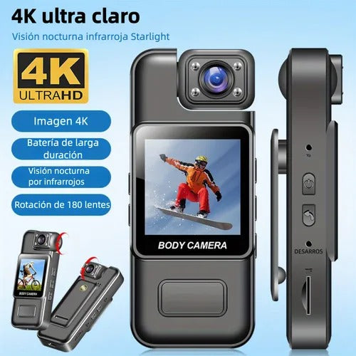 Cámara Corporal 4K Mini | Body Cam Deportiva con Wi-Fi y Visión Nocturna