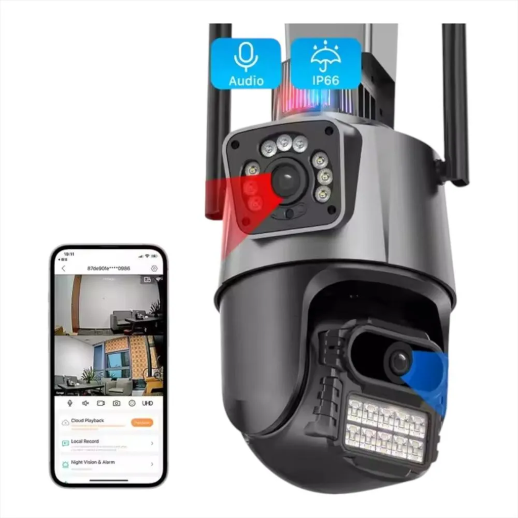 Cámara de Seguridad Doble Lente Wi-Fi con Alarma Policial