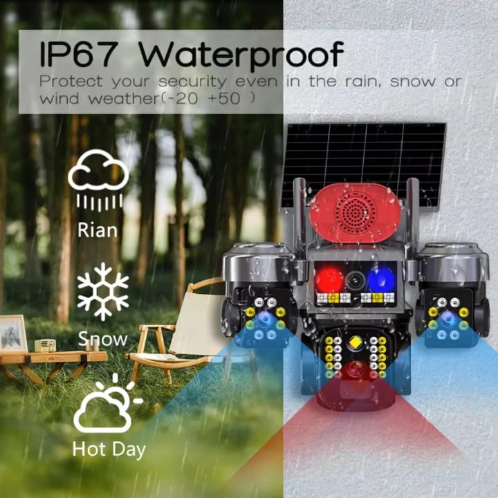 Cámara de Seguridad Triple Lente con Alarma Policial