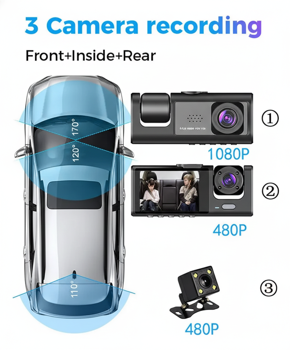 Black Box 3 Lentes para Vehículo - Dashcam Profesional