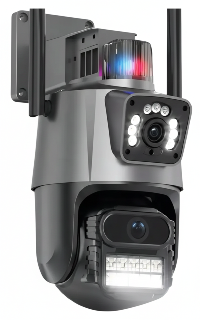 Cámara de Seguridad Doble Lente con Alarma Policial y WiFi