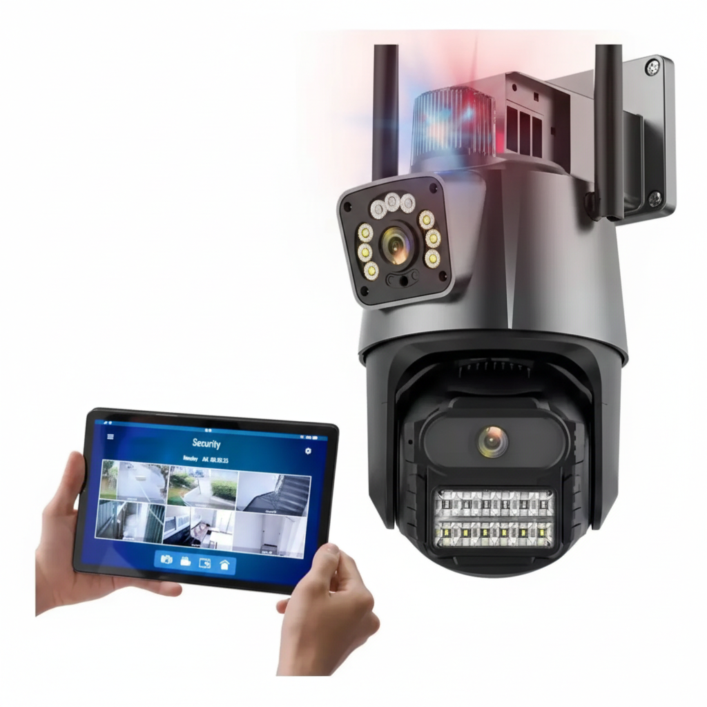Cámara de Seguridad Doble Lente con Alarma Policial y WiFi