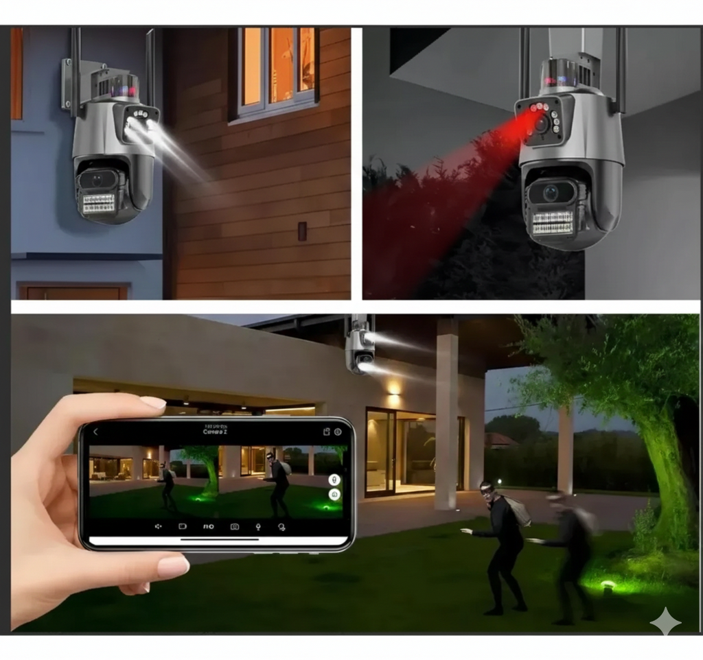Cámara de Seguridad Doble Lente con Alarma Policial y WiFi