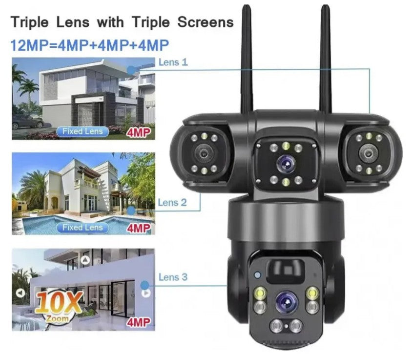 Cámara PTZ Pulpo 4 Lentes Wi-Fi Premium | 15MP, Zoom Óptico 10X, Visión Nocturna y Audio Bidireccional
