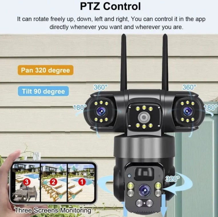 Cámara PTZ Pulpo 4 Lentes Wi-Fi Premium | 15MP, Zoom Óptico 10X, Visión Nocturna y Audio Bidireccional