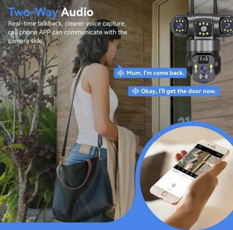 Cámara PTZ Pulpo 4 Lentes Wi-Fi Premium | 15MP, Zoom Óptico 10X, Visión Nocturna y Audio Bidireccional