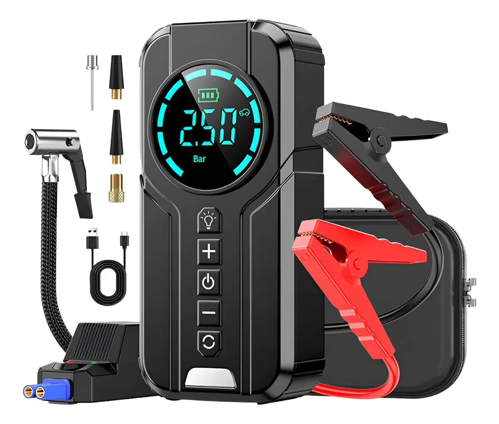 Arrancador Portátil 12V con Compresor de Aire – 8000mAh, 600A, 150 PSI