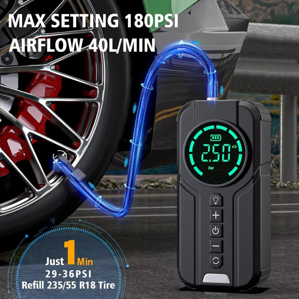 Arrancador Portátil 12V con Compresor de Aire – 8000mAh, 600A, 150 PSI