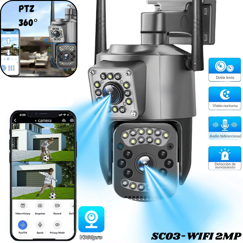 Cámara de Seguridad WiFi Doble Lente 360° con Alarma