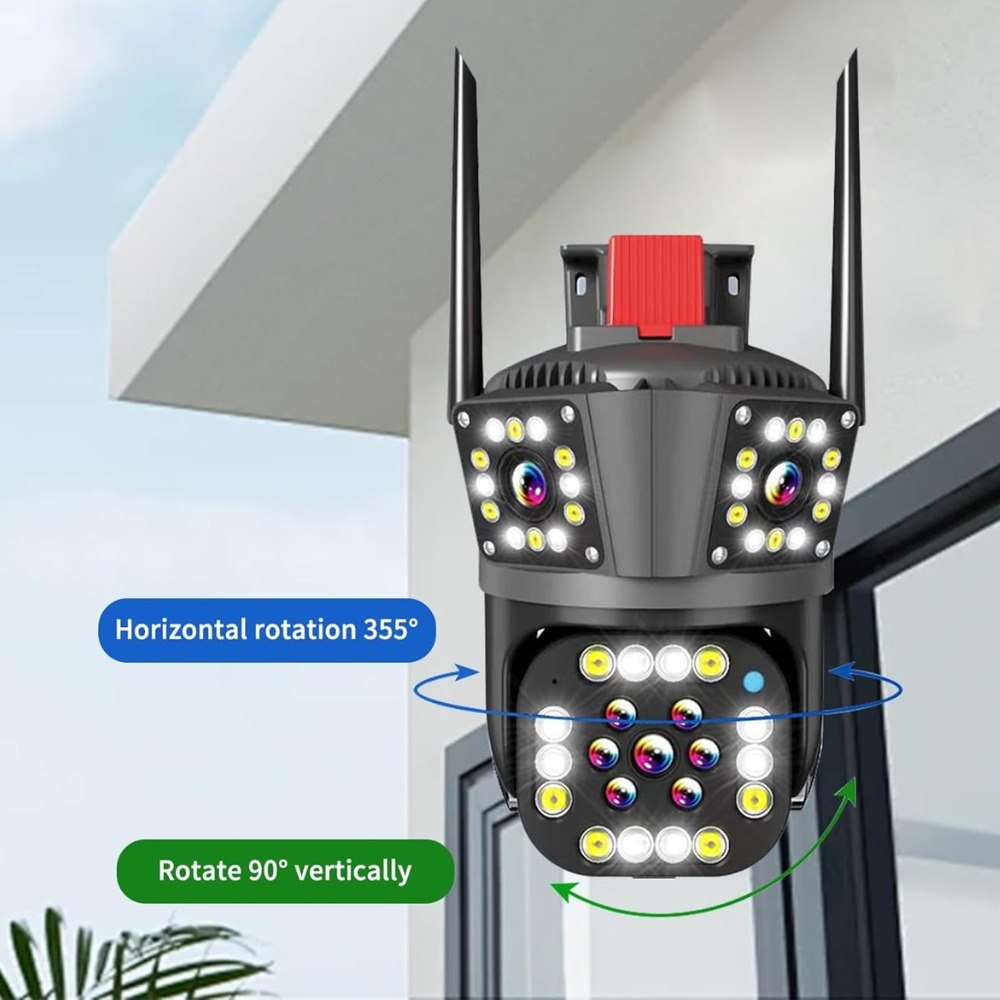 Cámara de Seguridad IP V380 Triple Lente | PTZ 360° HD 1080P con Visión Nocturna y Audio Bidireccional