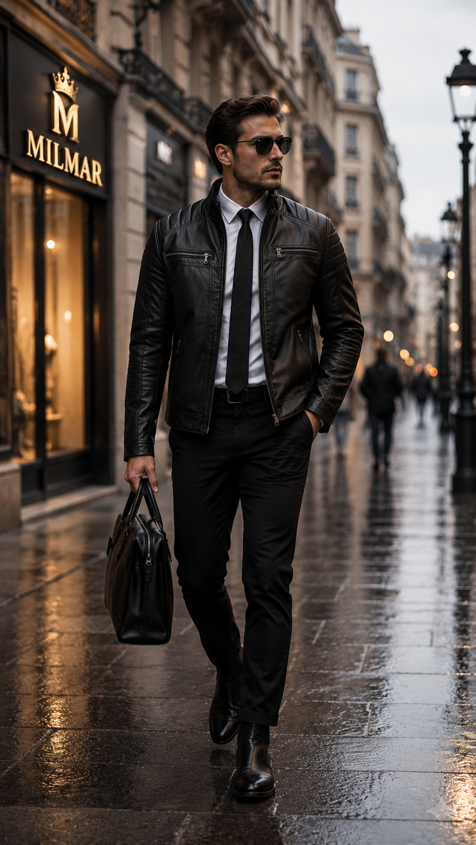 Chaqueta para Hombre en Cuero Sintético Negra