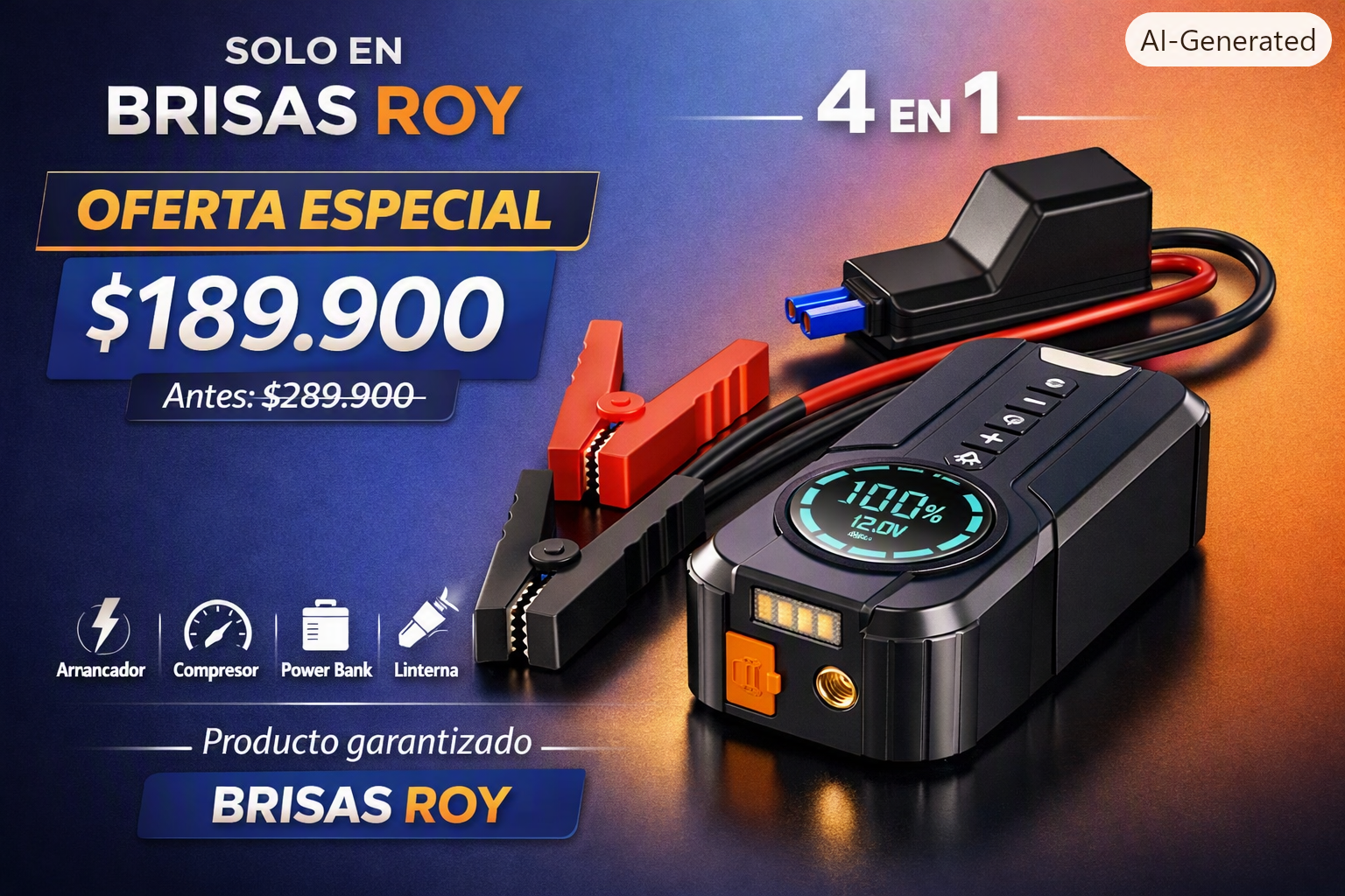 Arrancador Portátil 12V con Compresor de Aire – 8000mAh, 600A, 150 PSI