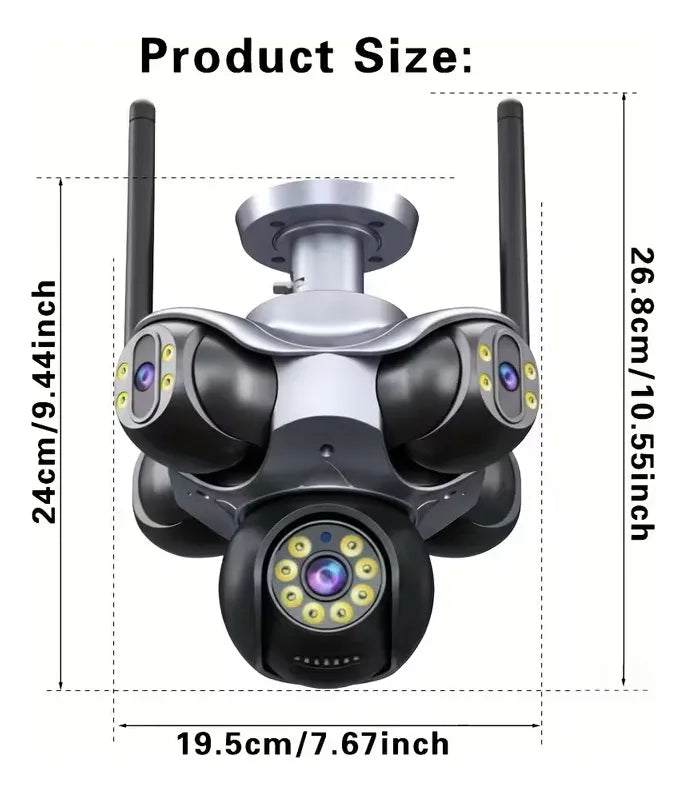 Cámara de Seguridad WiFi 4K – 5 Lentes Independientes, Domo Tipo Pulpo, Visión Nocturna y Alarma