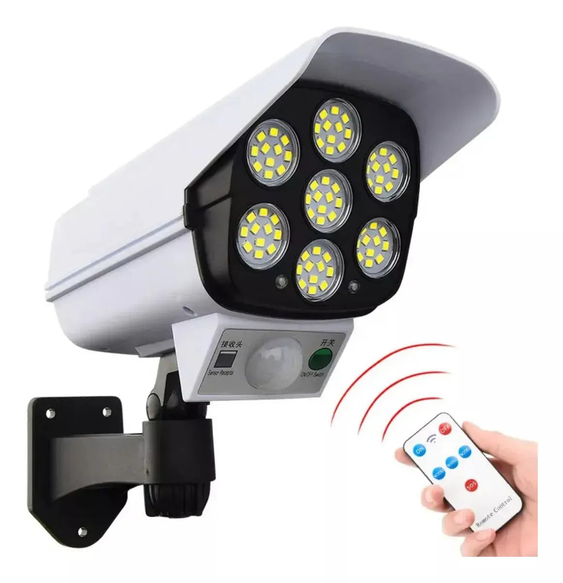 Lámpara Solar Exterior 77 LED con Sensor de Movimiento y Cámara Simulada