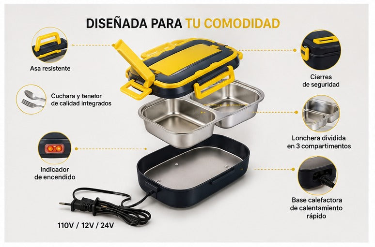Lonchera eléctrica 110 V y 12 V para casa y carro