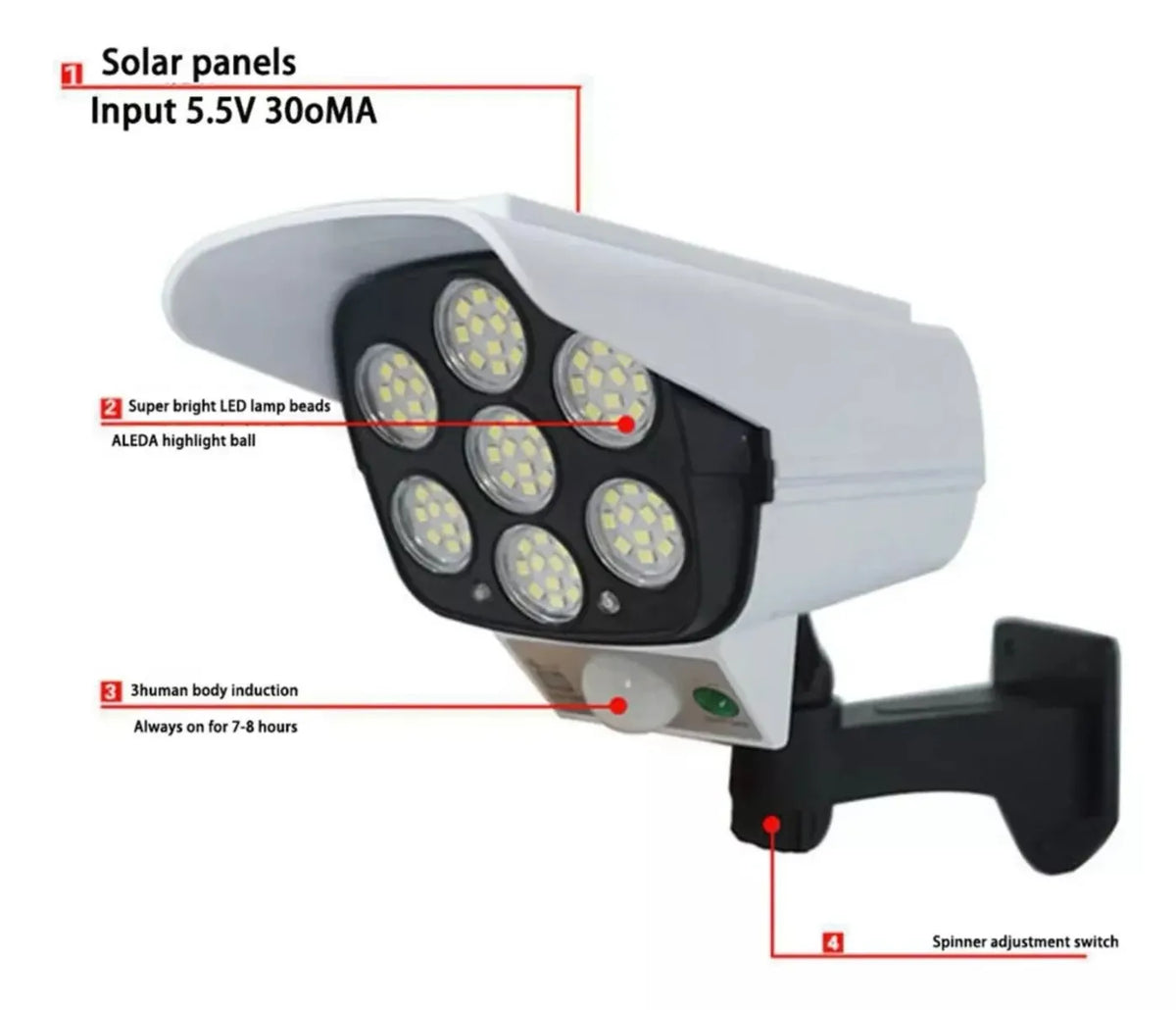 Lámpara Solar Exterior 77 LED con Sensor de Movimiento y Cámara Simulada